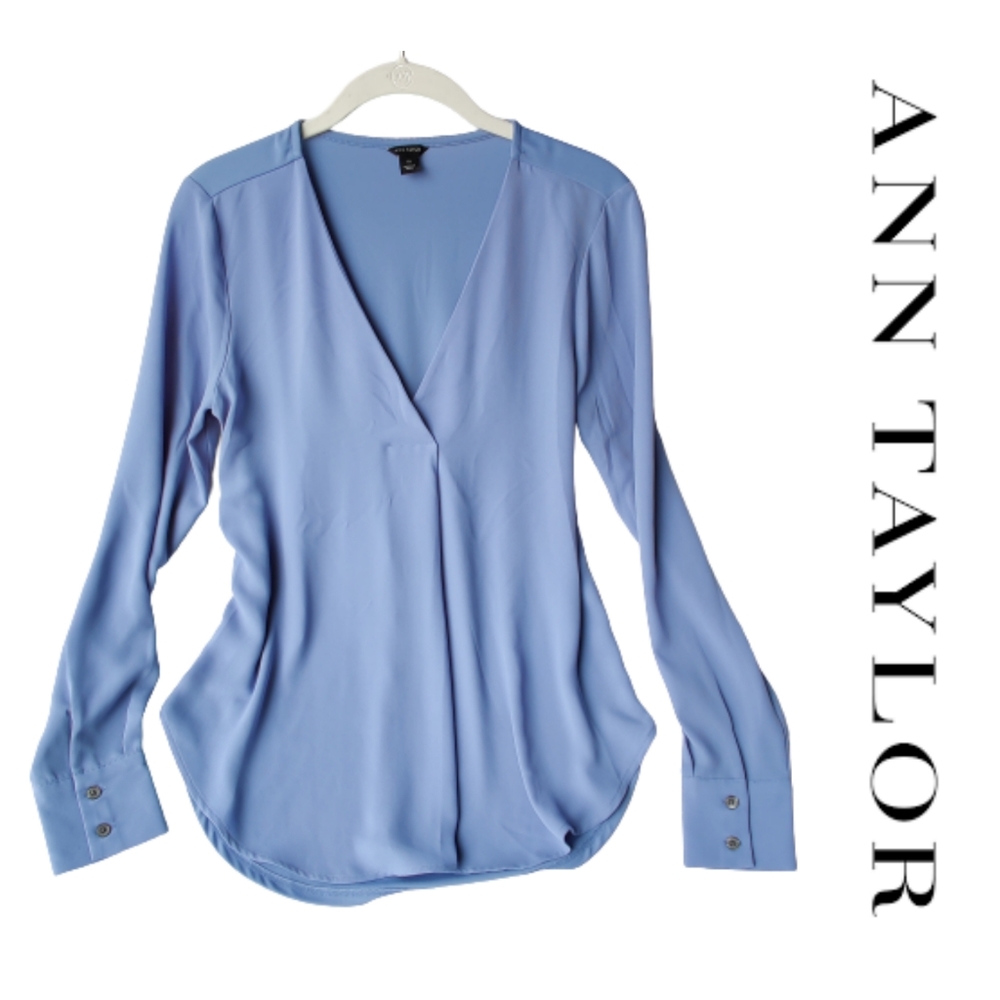 Ann Taylor Light Blue Blouse with Button Sleeves
